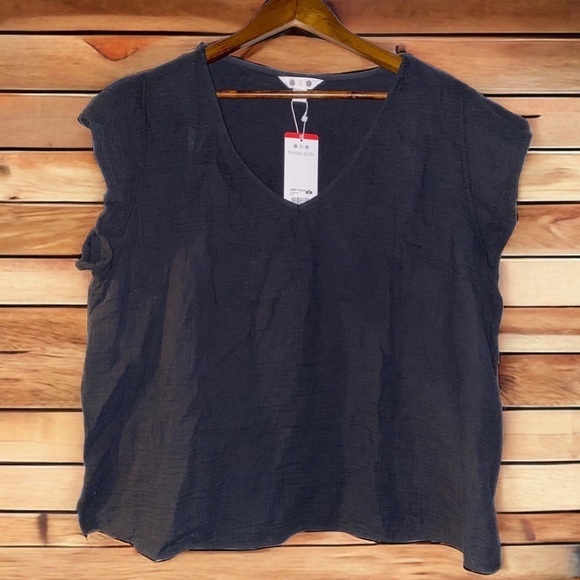 Three Dot‎ Women Cap Sleeve Double Gauze Black Top Size  X-Large - Picture 4 of 9